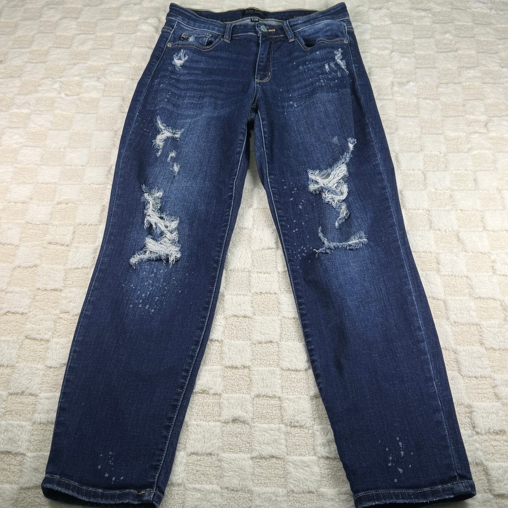Judy Blue Dark Wash Distressed Paint Splatter Skinny Jeans Wmns 7/28 Distressed